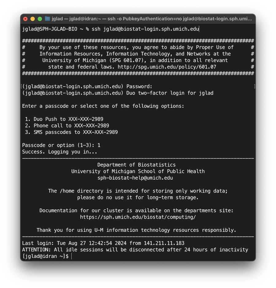 macOS SSH Terminal Login macOS Terminal window depecting SSH login process.