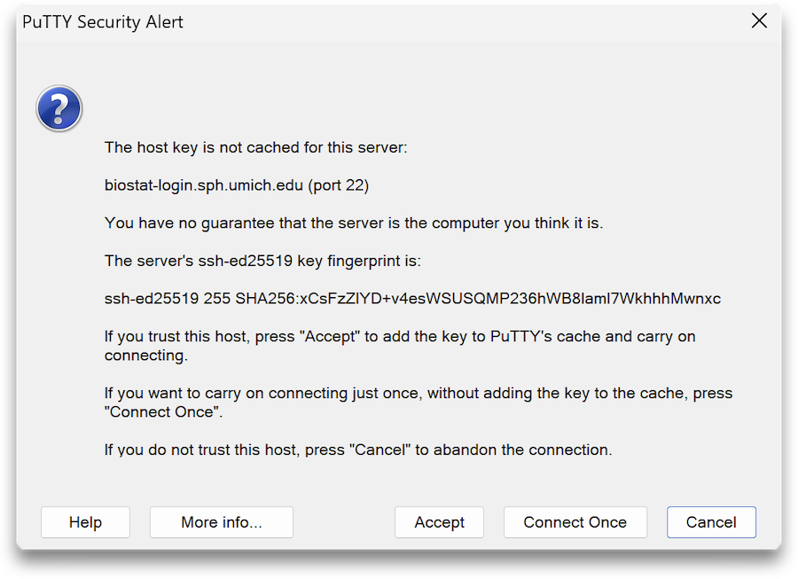 PuTTY Security Alert PuTTY Security Alert asking to accept fingerprint