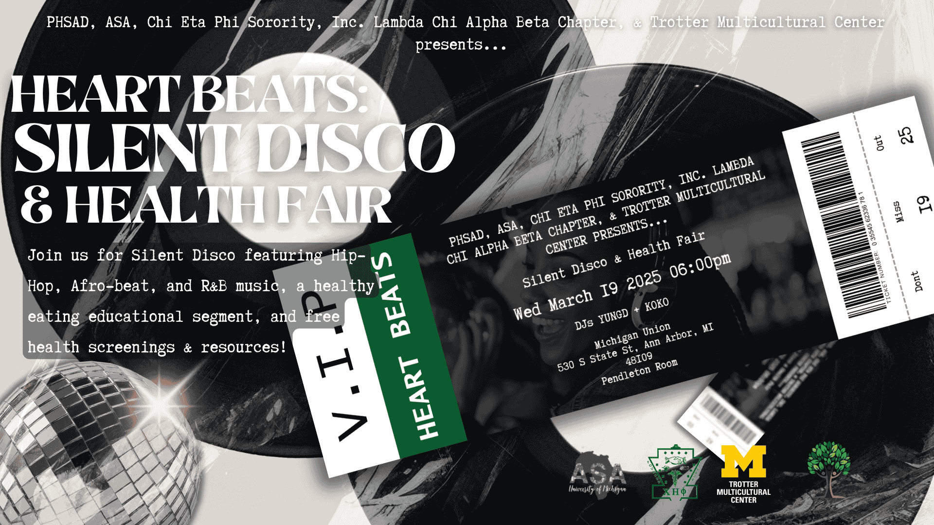 Event Flyer for Heart Beats: Silent Disco & Health Fair