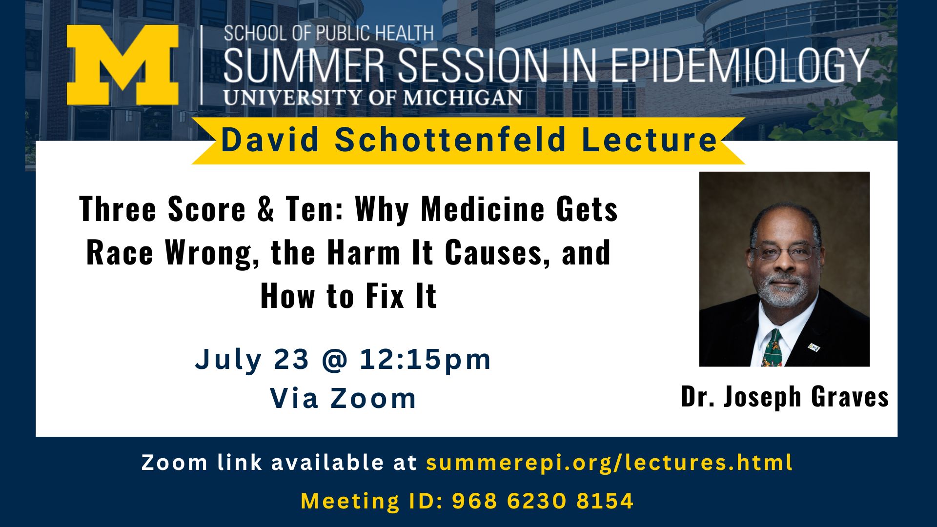 Event Flyer for Three Score & Ten: Why Medicine Gets Race Wrong, the Harm It Causes, and How to Fix It