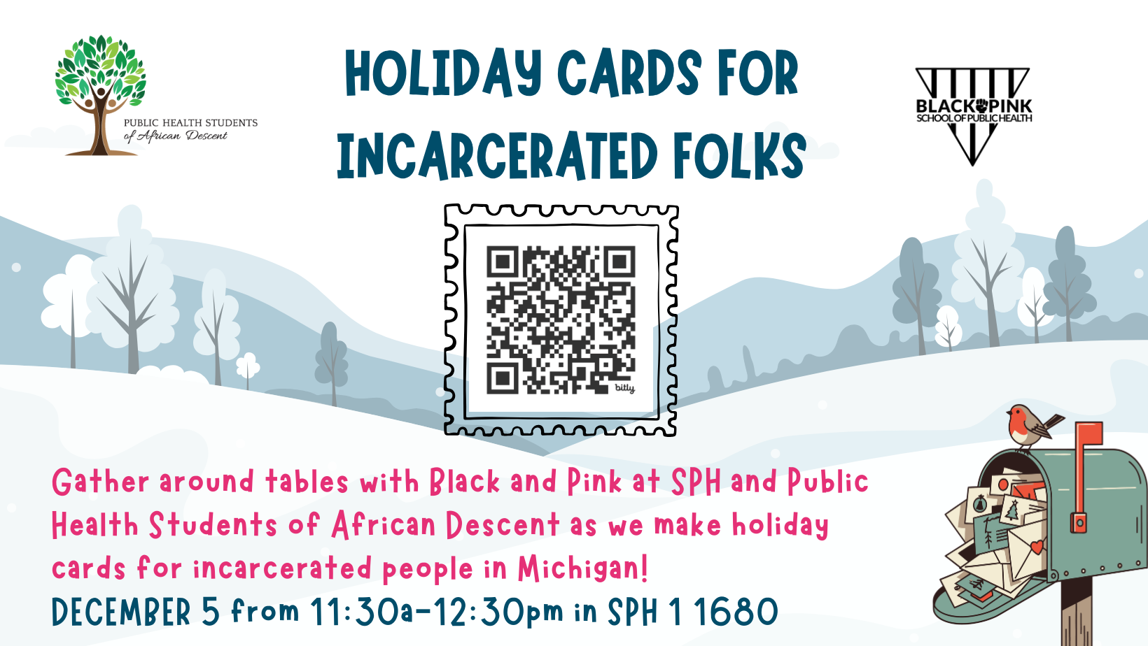 Event Flyer for BPSPH and PHSAD: Holiday Cards for Incarcerated Folks