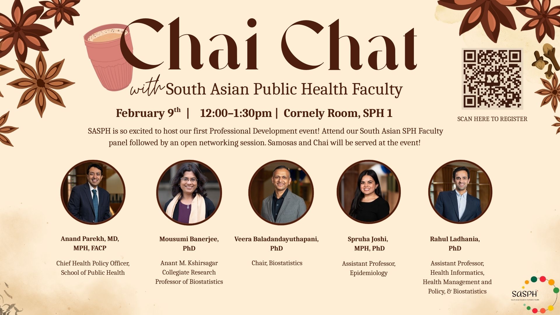 Event Flyer for SASPH: Chai Chat with Faculty