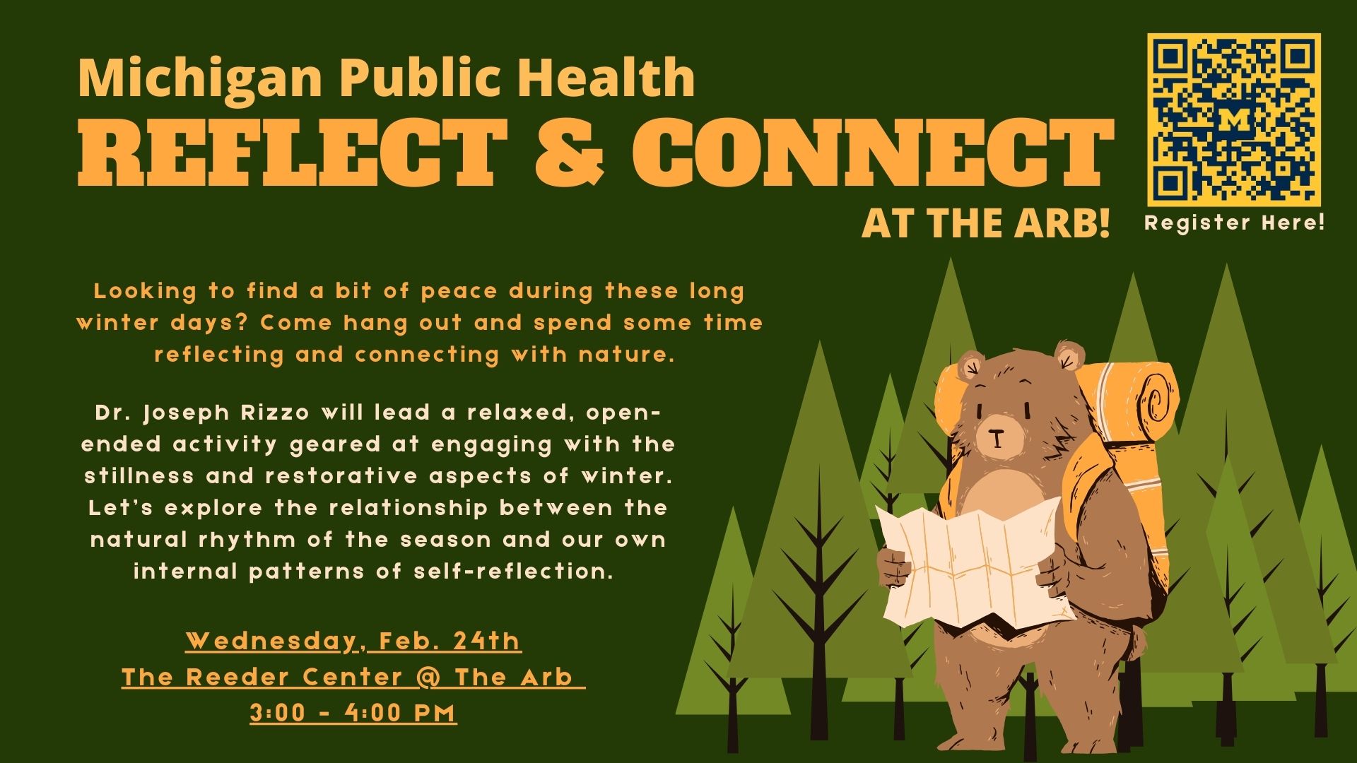 Event Flyer for Reflect and Connect at the Arb!