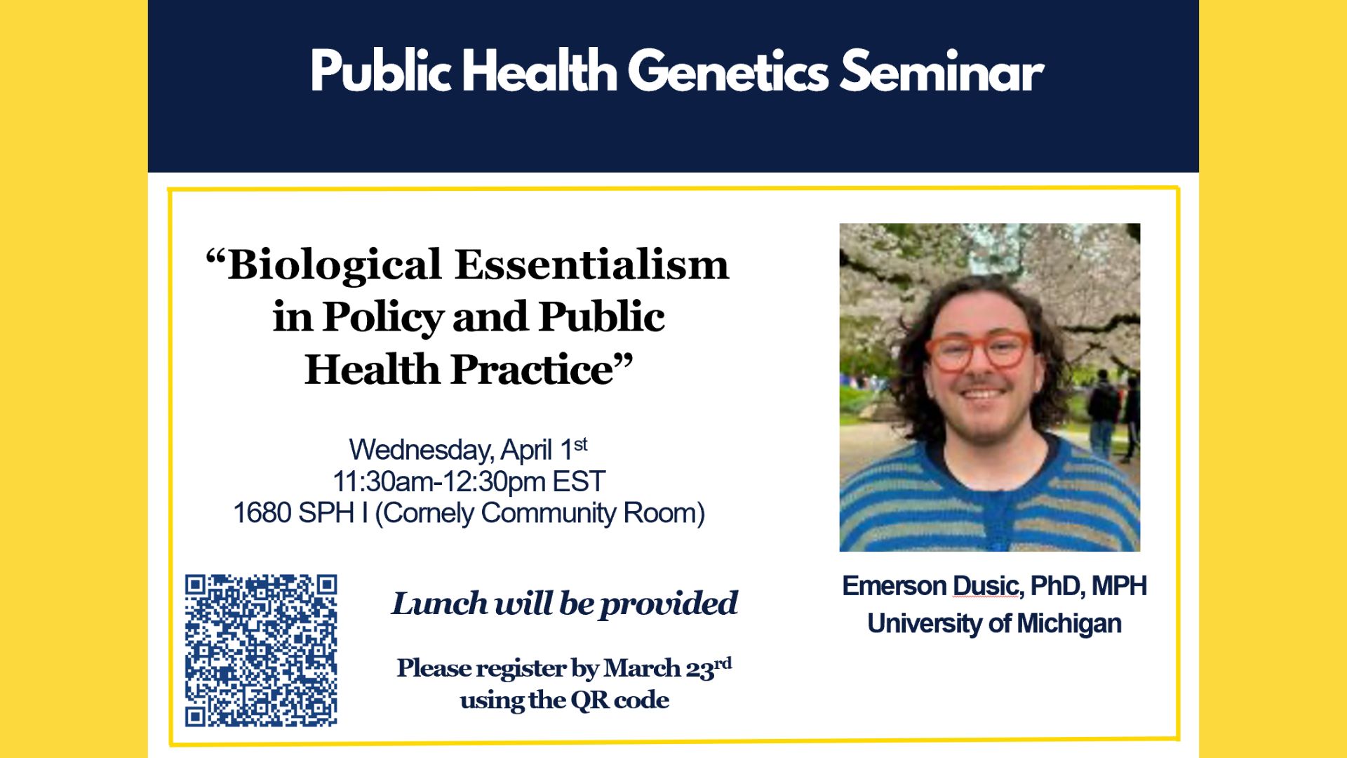 Event Flyer for Biological Essentialism  in Policy and Public  Health Practice