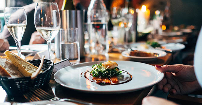 A plate of food in a restaurant