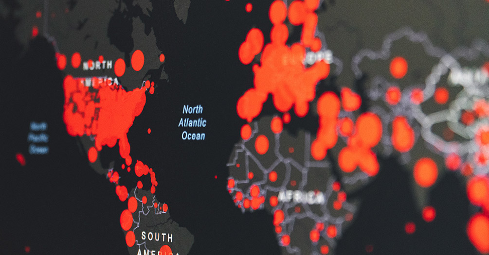 A map of COVID-19 cases across the world.