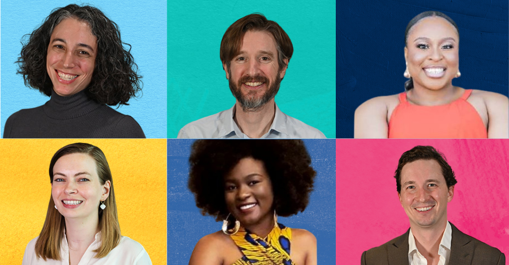 Six headshots of the new faculty, three on the top row, and three on the bottom. From left to right on top: Erin Craig, Bret Hanlon and Asari Offiong. From left to right on bottom: Emily Hector, Safyer McKenzie-Sampson and Andrew Whiteman. 