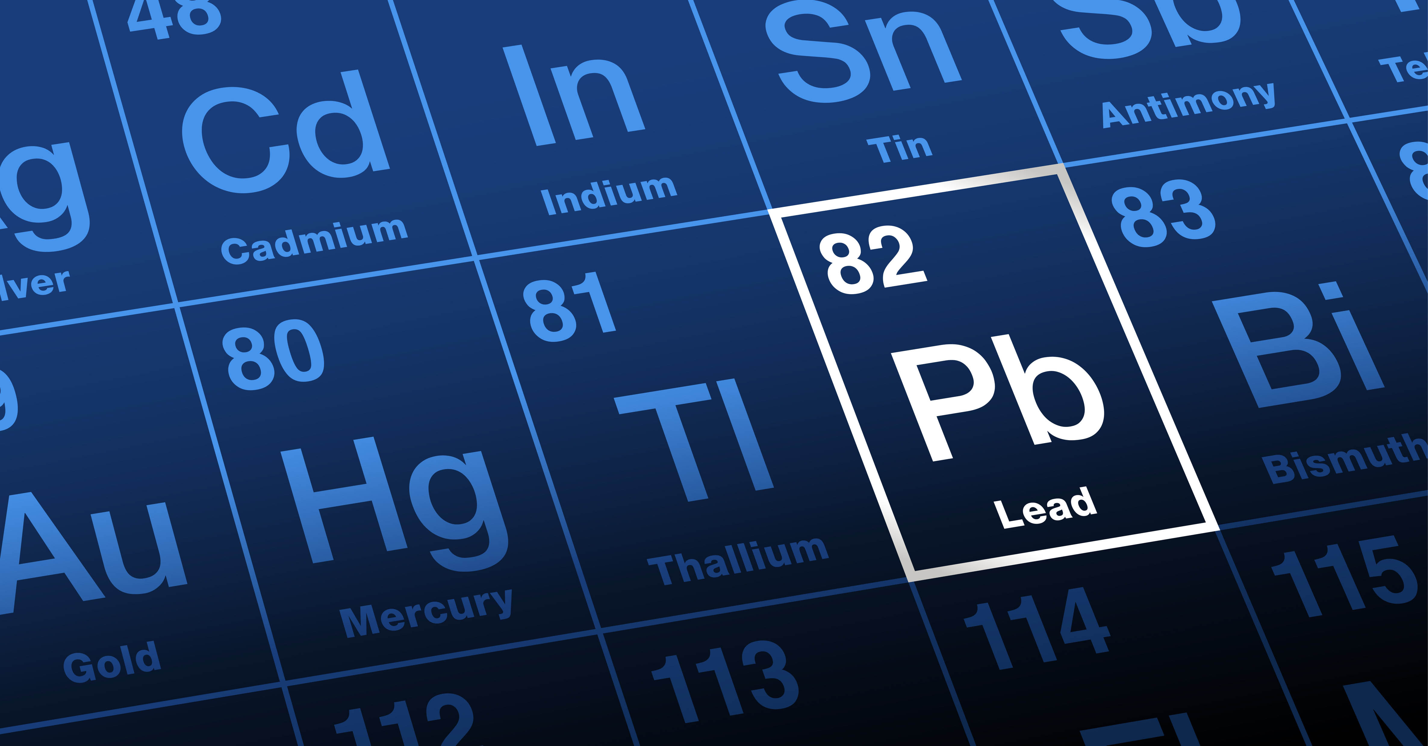 Lead on the periodic table of elements.