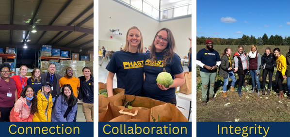 Pictures depicting PHAST members with the names of the three values