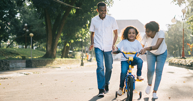 Family walking down the street