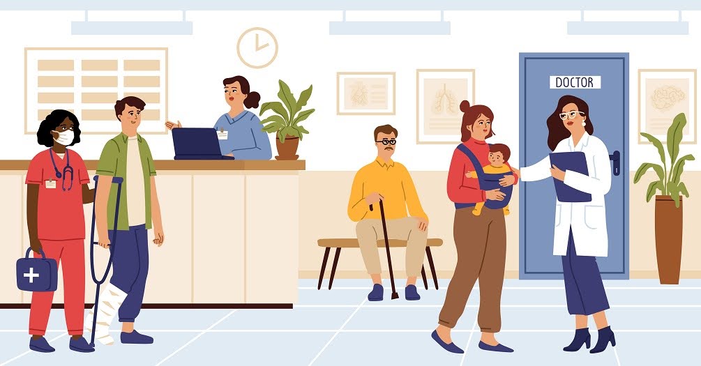 graphic of patients sitting in doctors office