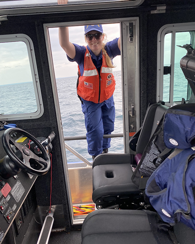 Katie Romas aboard a US Coast Guard vessel.